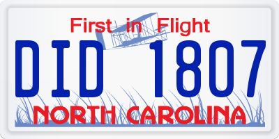 NC license plate DID1807