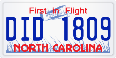 NC license plate DID1809