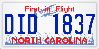 NC license plate DID1837