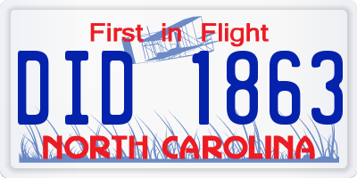 NC license plate DID1863