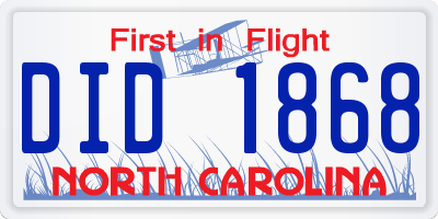 NC license plate DID1868