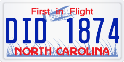 NC license plate DID1874