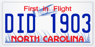 NC license plate DID1903