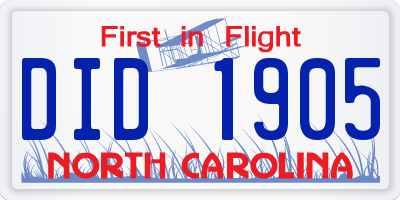 NC license plate DID1905