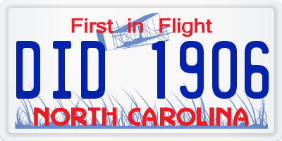 NC license plate DID1906