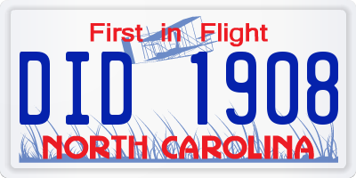 NC license plate DID1908