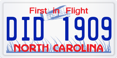 NC license plate DID1909