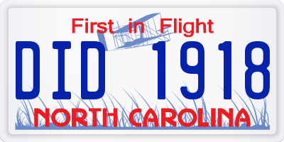 NC license plate DID1918