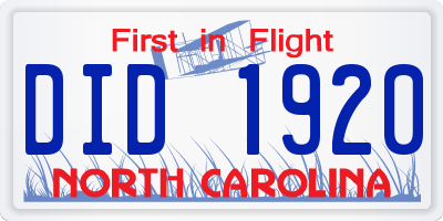 NC license plate DID1920