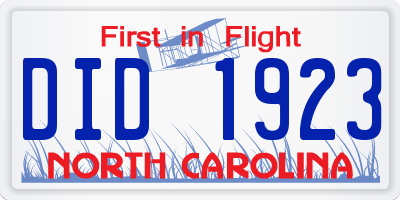 NC license plate DID1923