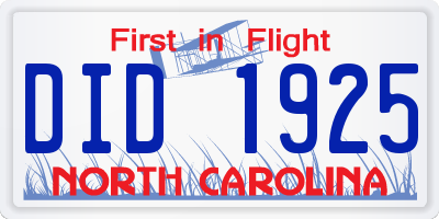 NC license plate DID1925