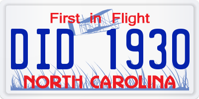 NC license plate DID1930