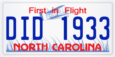 NC license plate DID1933