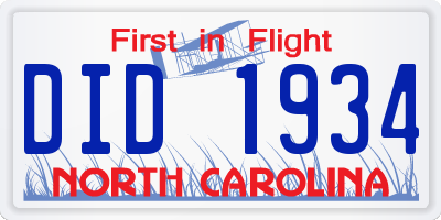 NC license plate DID1934