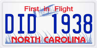 NC license plate DID1938
