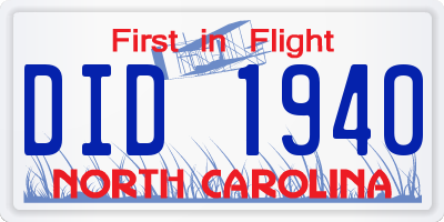 NC license plate DID1940
