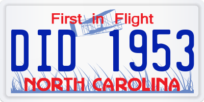 NC license plate DID1953