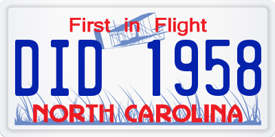 NC license plate DID1958