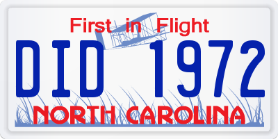 NC license plate DID1972