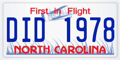 NC license plate DID1978