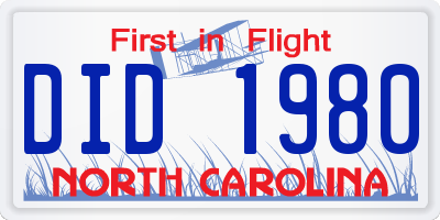 NC license plate DID1980