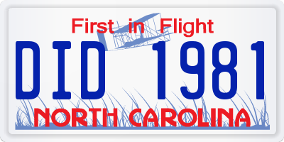 NC license plate DID1981
