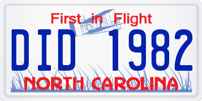 NC license plate DID1982