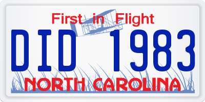 NC license plate DID1983