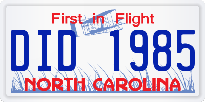NC license plate DID1985