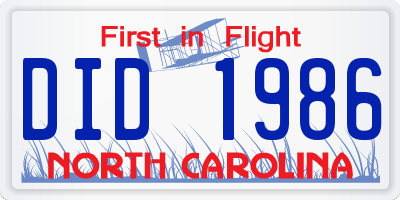 NC license plate DID1986