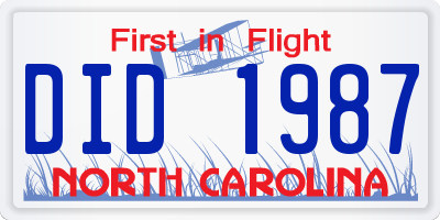 NC license plate DID1987