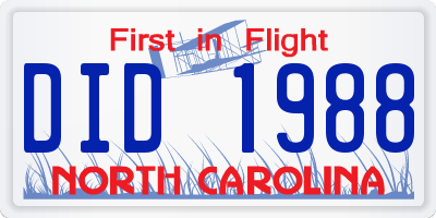 NC license plate DID1988