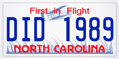 NC license plate DID1989