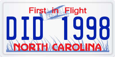 NC license plate DID1998