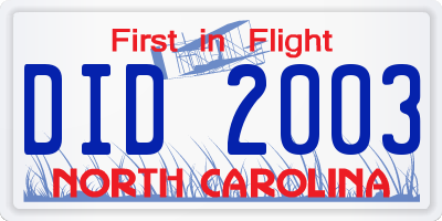 NC license plate DID2003