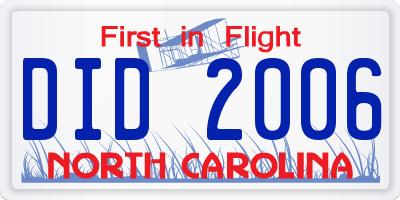 NC license plate DID2006