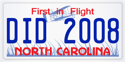 NC license plate DID2008