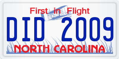 NC license plate DID2009