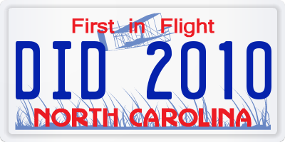 NC license plate DID2010