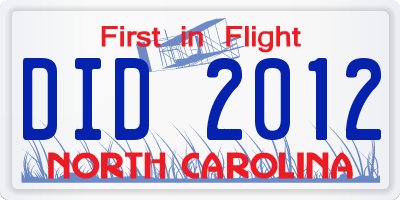 NC license plate DID2012