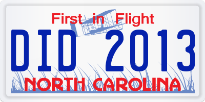 NC license plate DID2013