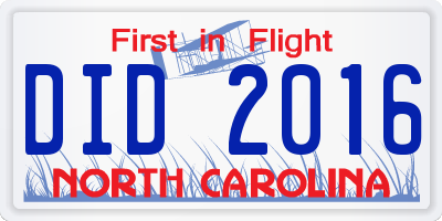 NC license plate DID2016