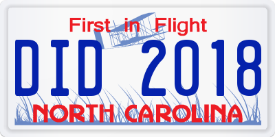 NC license plate DID2018