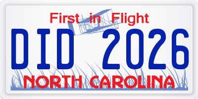 NC license plate DID2026
