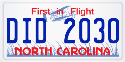NC license plate DID2030