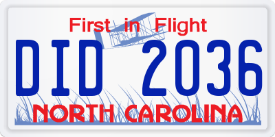 NC license plate DID2036