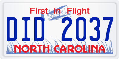 NC license plate DID2037