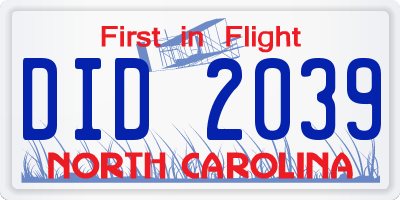 NC license plate DID2039