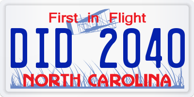 NC license plate DID2040