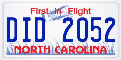 NC license plate DID2052